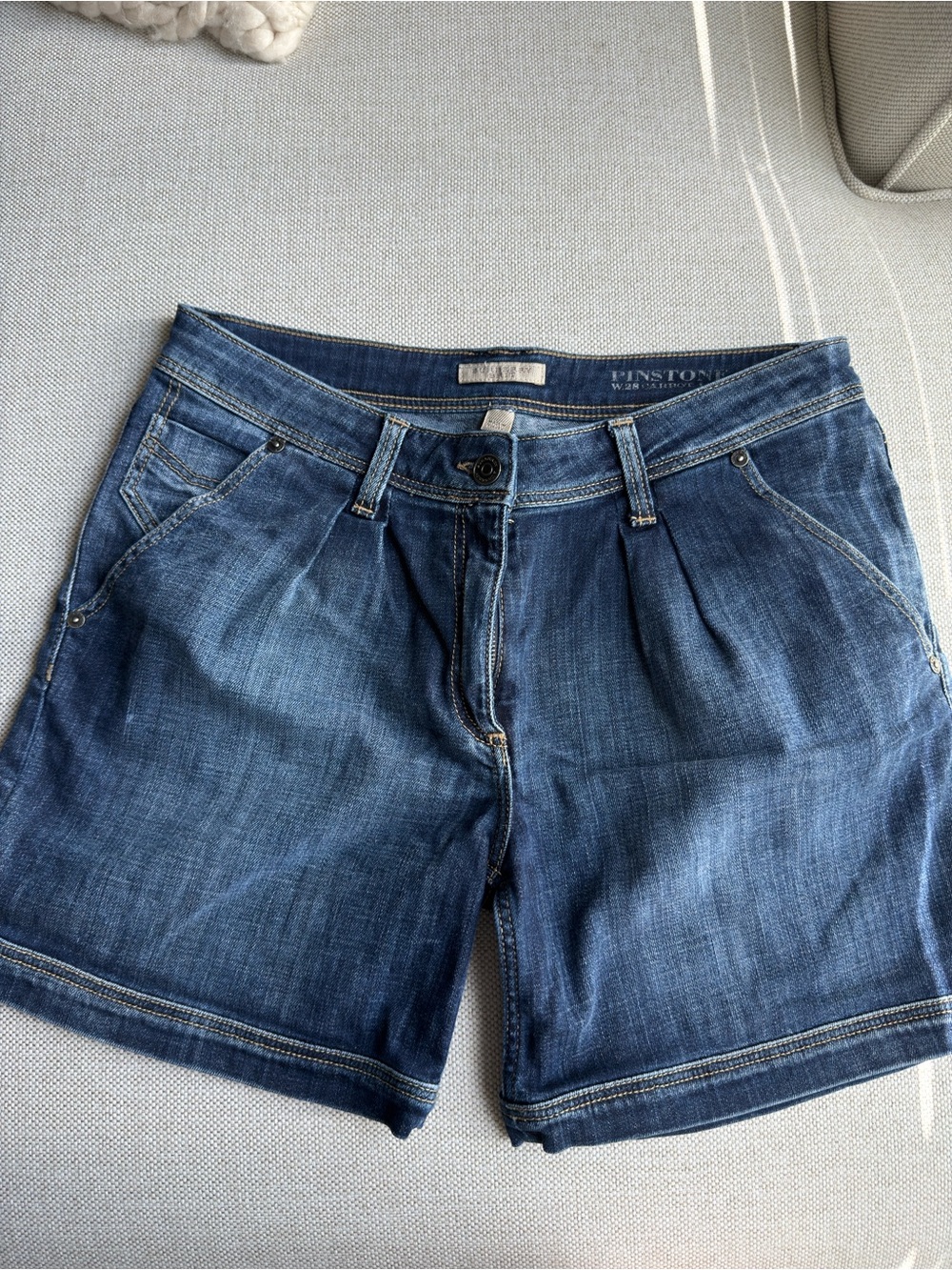 Burberry Blue Washed Denim Pleated Women's Shorts